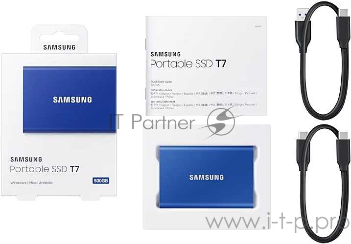Твердотельный накопитель Samsung SSD 500GB T7 Touch, USB Type-C, R/W 1000/1050MB/s, Blue