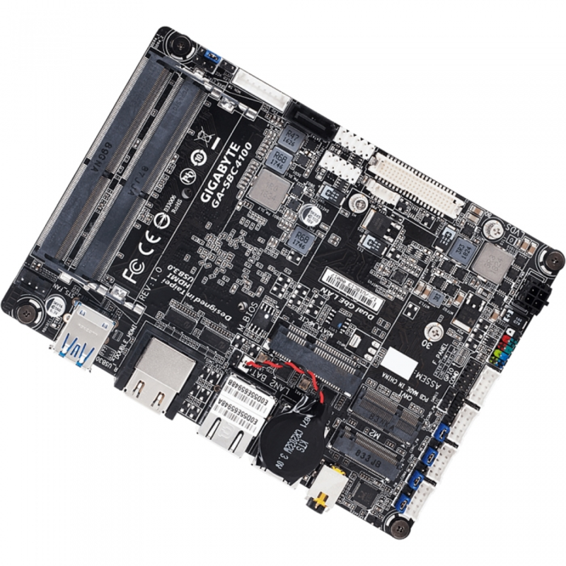Материнские платы Gigabyte GA-SBC4100, Intel® Quad-Core Celeron®N4100 (2.4 GHz), 2xDDR4-2400 SO-DIMM, HDMI+HDMI+LVDS, 1xSATA3, 1xMSATA, 1xM.2, 2 Ch Au