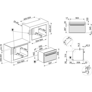 Встраиваемая электрическая духовка SMEG/ Компактный многофункциональный духовой шкаф, комбинированный с микроволновой печью, 60 см, высота 45 см, 14 функций, черное стекло Eclipse, профиль медный