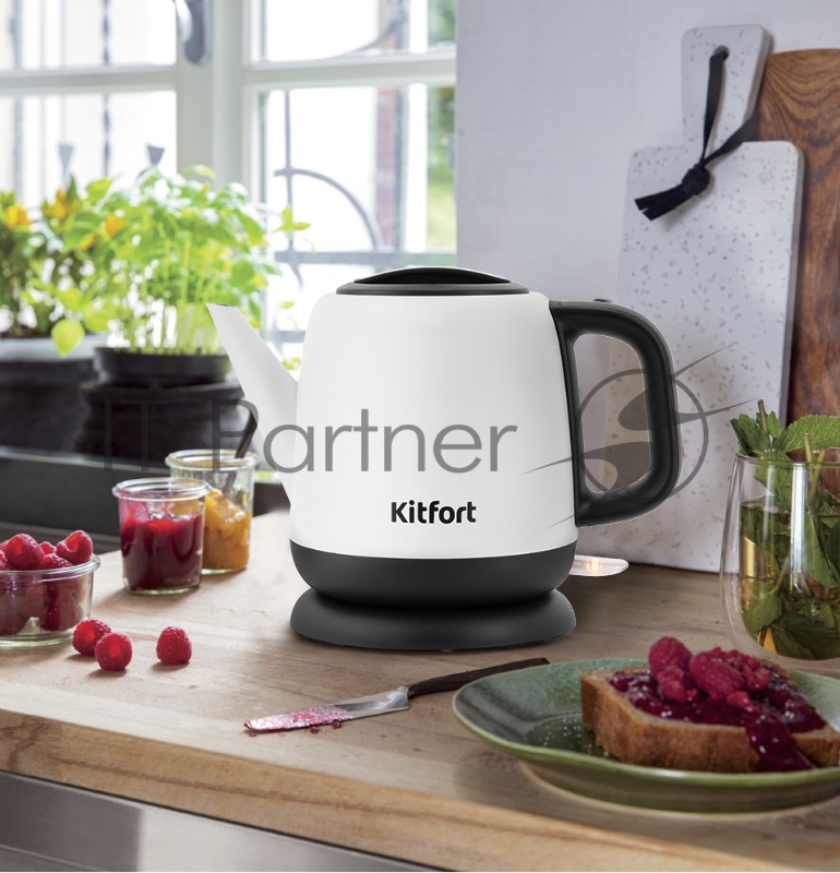 Чайник электрический Kitfort KT-6112 1л. 1630Вт белый/черный (корпус: нержавеющая сталь)