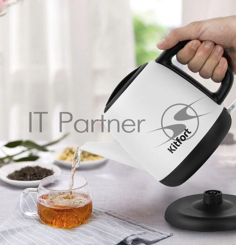 Чайник электрический Kitfort KT-6112 1л. 1630Вт белый/черный (корпус: нержавеющая сталь)