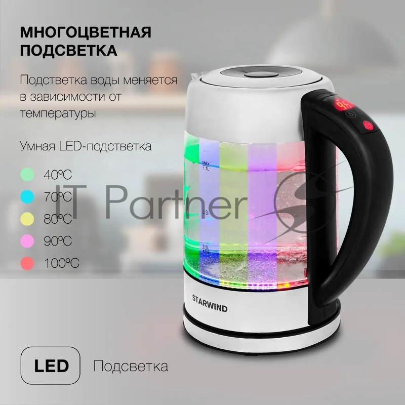 Чайник электрический Starwind SKG5213 1.7л. 2200Вт черный/серебристый (корпус: стекло)