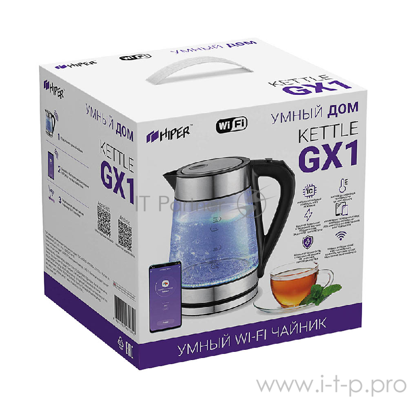 Умный чайник HIPER Smart Kettle 1.7L Glass GX1//стекло/2.2кВт
