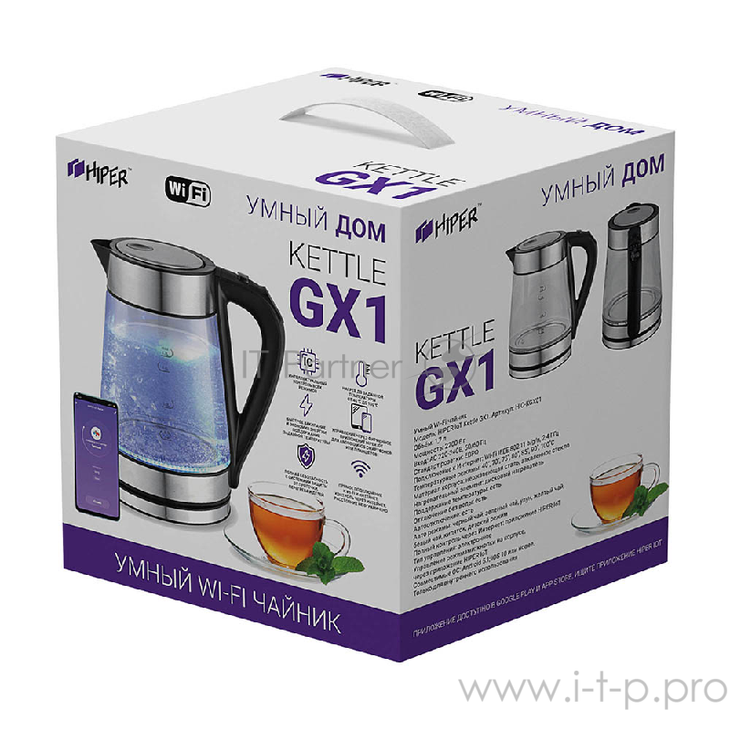 Умный чайник HIPER Smart Kettle 1.7L Glass GX1//стекло/2.2кВт