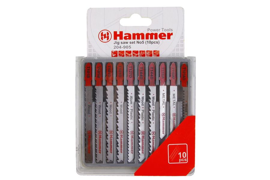 Полотно для лобзика Пилка для лобзика (набор) Hammer Flex 204-905 JG WD-PL-MT set No5 (10pcs) дер.пл.мет, 7 видов, 10 30576