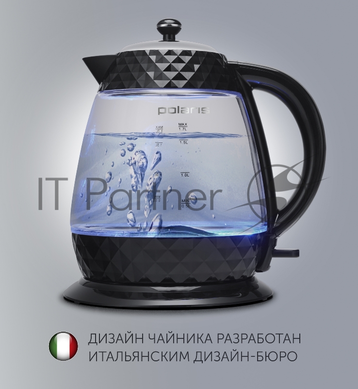 Чайник POLARIS PWK1750CGL черный , 1,7 л, 2200 Вт, стекло