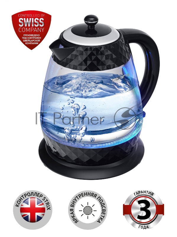 Чайник POLARIS PWK1750CGL черный , 1,7 л, 2200 Вт, стекло