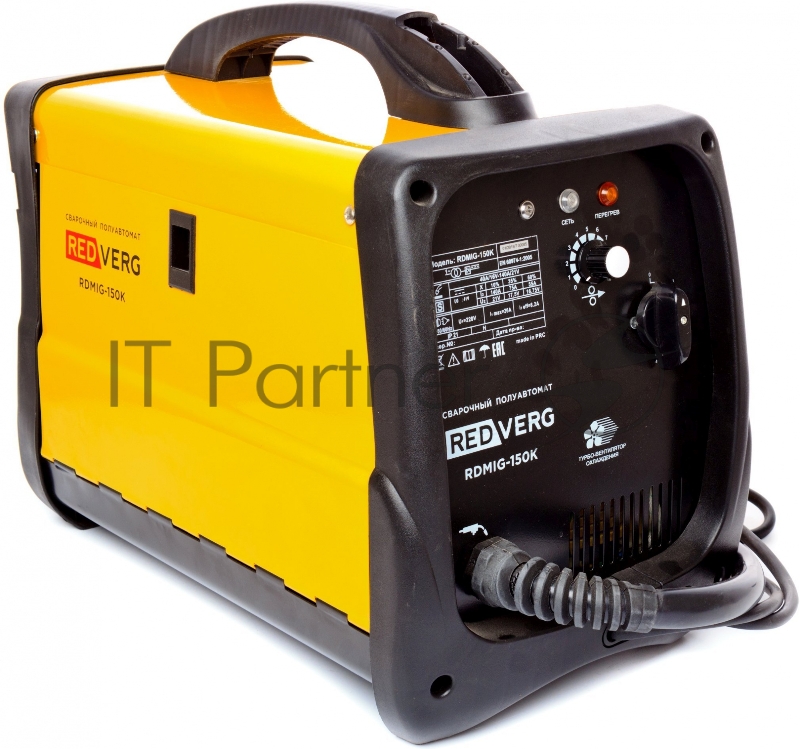 Сварочный аппарат RDMIG-150K. 220-240 В 50 Гц Потребл. мощность: 5,7 кВА Напряжение хол. хода: 41 В Сварочный ток: 40-140 А Р
