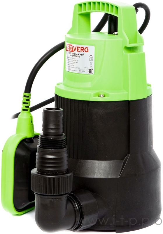 Насос дренажный RD-SPS750/5. 220В/50Гц 750Вт 11,5куб.м/ч. напор-9м погружение в воду- до 9м тв. частицы- до 5мм