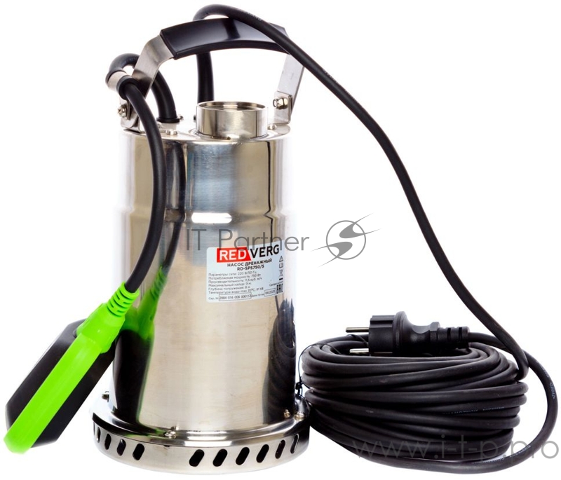 Насос дренажный RD-SPS750/5. 220В/50Гц 750Вт 11,5куб.м/ч. напор-9м погружение в воду- до 9м тв. частицы- до 5мм