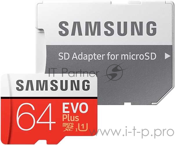 Карта памяти microSDXC 64GB Samsung EVO Plus Memory Card Samsung MB-MC64HA/RU UHS-I U1 Class 10, Adapter, 100/90 MB/s, 10000 циклов, - 25°C to 85°C, RTL