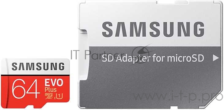 Карта памяти microSDXC 64GB Samsung EVO Plus Memory Card Samsung MB-MC64HA/RU UHS-I U1 Class 10, Adapter, 100/90 MB/s, 10000 циклов, - 25°C to 85°C, RTL