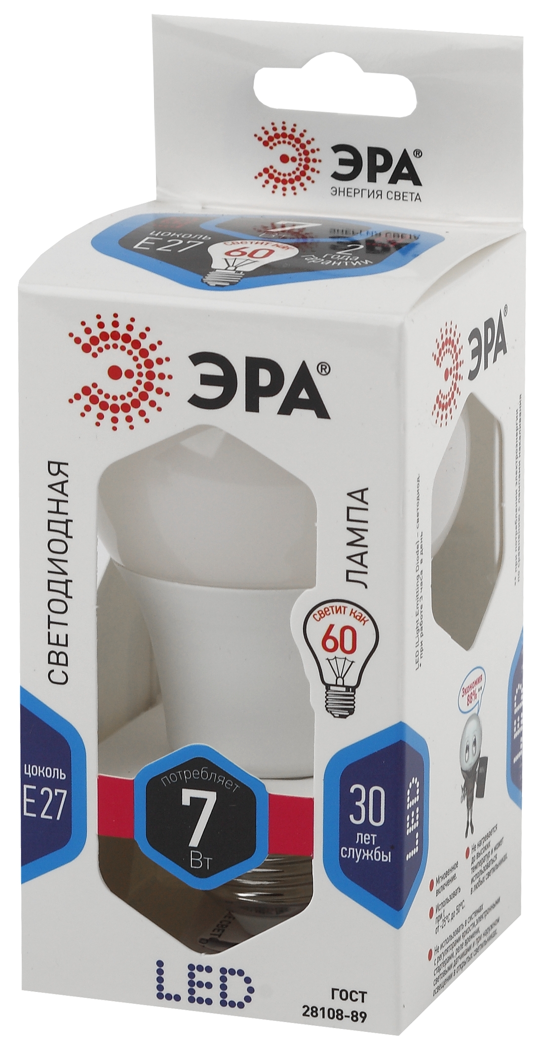 ЭРА Светодиодные лампы ЭРА Б0029820 Светодиодная лампа LED smd A60-7w-840-E27..