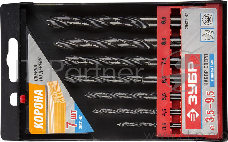 Набор сверл ЗУБР 29421-H7 ЭКСПЕРТ по дереву 3.5,4.5,5.5,6.5,7.5,8.5,9.5мм, 7шт.