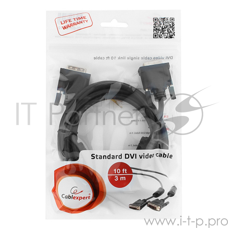 Кабель Кабель DVI-D single link Gembird/Cablexpert , 19M/19M, 3.0м, черный, экран, феррит.кольца, пакет(CC-DVI-BK-10)