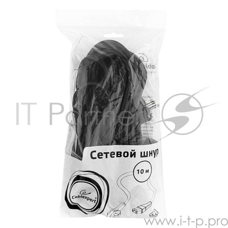 Кабель Кабель питания Gembird 10.0м, VDE(0.75мм), черный, с зазем., пакет PC-186-VDE-10M