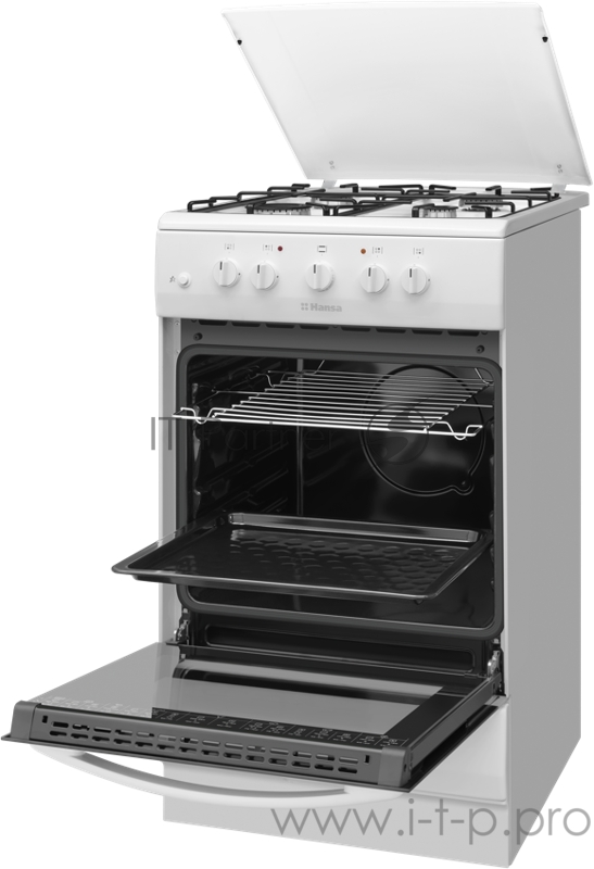 Плита Электрическая HANSA/ 85x50x60, газоэлектрическая, газовые конфорки, электроподжиг, духовка электрическая, белая