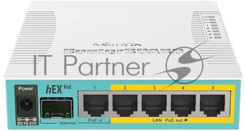 Сетевое оборудование MikroTik RB960PGS hEX PoE Роутер 5x Ethernet, 1х SFP, раздача PoE hEX PoE with 800MHz CPU, 128MB RAM, 5x Gigabit LAN (four with PoE out), USB, RouterOS L4, plastic case and PSU