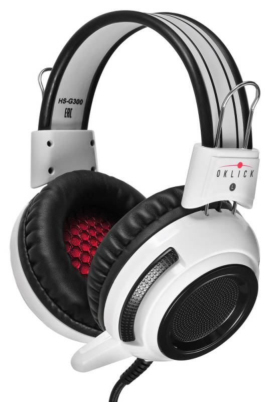 Наушники с микрофоном Oklick HS-G300 белый/черный 2.5м мониторы оголовье (AH-V1W)