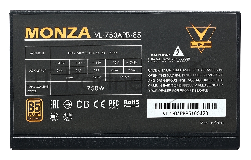 Блок питания Formula ATX 750W MONZA VL-750APB-85 80+ bronze (24+4+4pin) APFC 120mm fan 7xSATA RTL