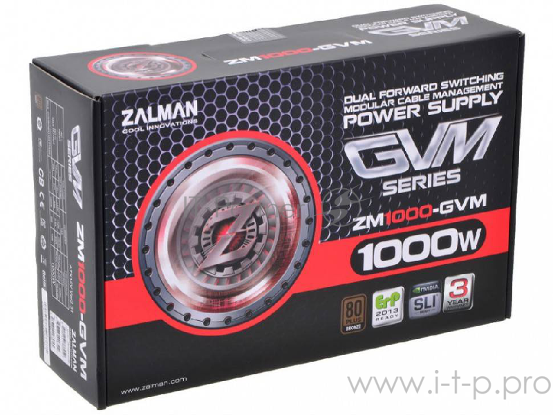 Блок питания Zalman GV ZM1000-GVM 1000W, ATX12V v2.3, APFC, 14cm Fan, 80+ Bronze, Ret