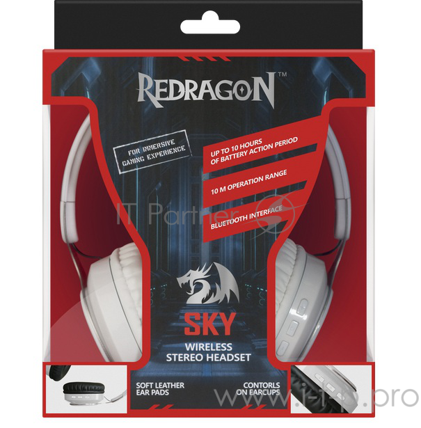 Гарнитура Redragon Sky W белый, Bluetooth (3,5-мм джек, Micro-USB,10часов)