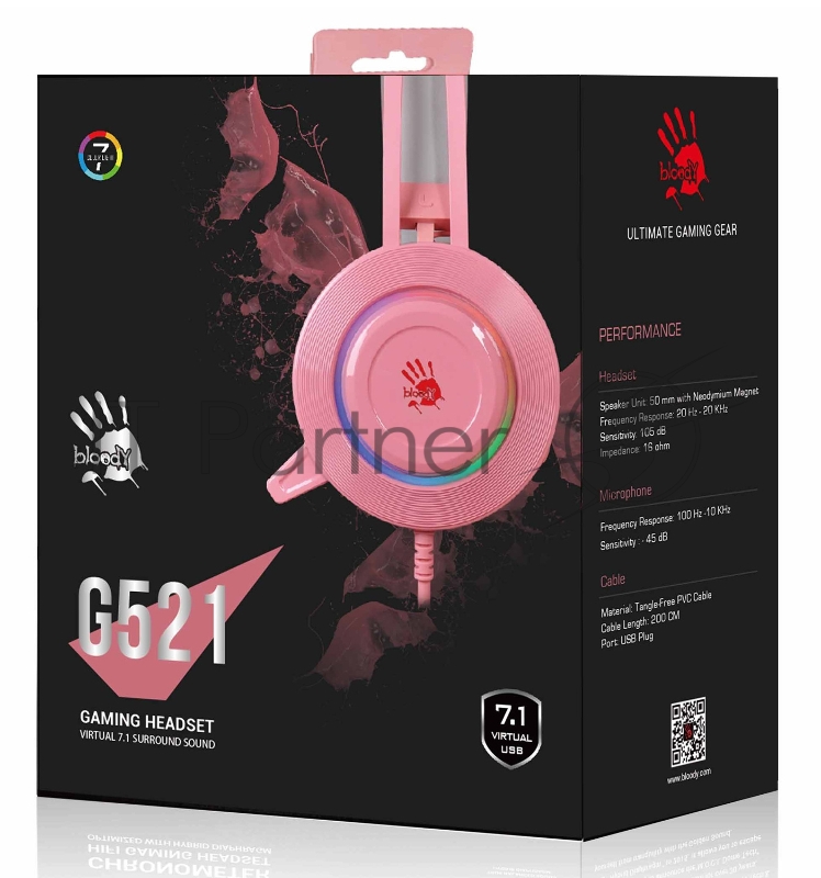 Наушники с микрофоном A4 Bloody G521 розовый 2.3м мониторные USB оголовье (G521 ( PINK ))