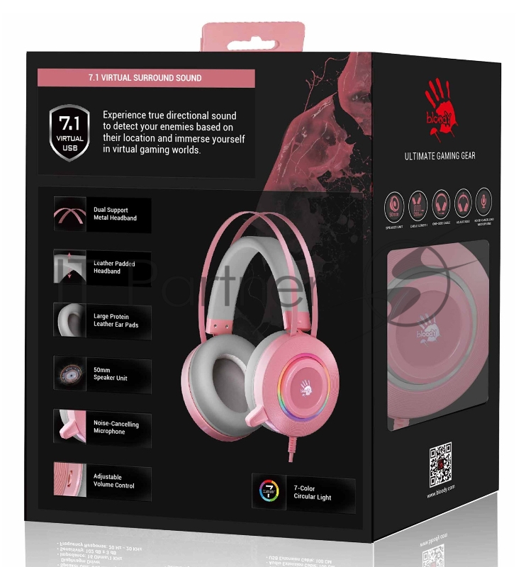 Наушники с микрофоном A4 Bloody G521 розовый 2.3м мониторные USB оголовье (G521 ( PINK ))