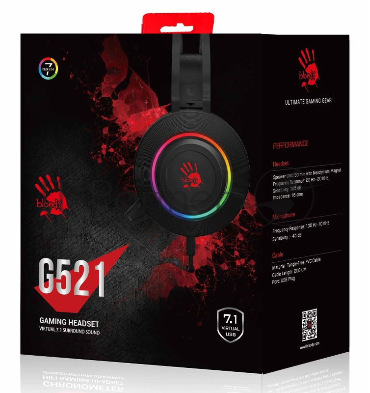 Наушники с микрофоном A4 Bloody G521 черный 2.3м мониторные USB оголовье (G521 (BLACK))