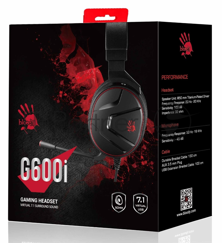 Наушники с микрофоном A4 Bloody G600i черный 1.3м мониторные USB оголовье (G600I)