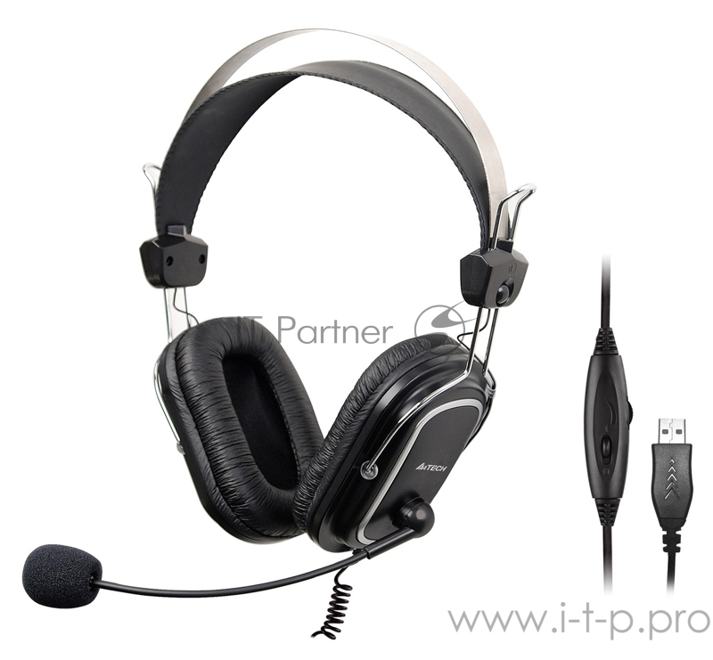 Наушники с микрофоном A4 HU-50 черный 2м накладные USB оголовье