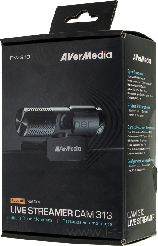 Камера Web Avermedia PW 313 черный 2Mpix USB2.0 с микрофоном