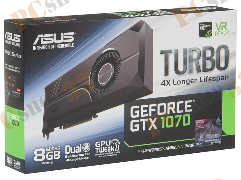 Видеокарта ASUS GeForce GTX 1070 8ГБ TURBO-GTX1070-8G (GeForce GTX 1070, DDR5, DVI, 2xHDMI, 2xDP) (PCI-E)