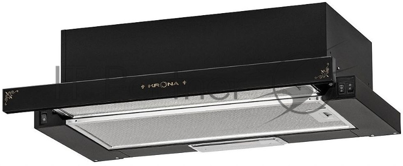 Вытяжка кухонная KRONA KAMILLA 600 BLACK RETRO Цвет:Черный Материалы:Металл Производительность (куб. м/час):820 Управление:кнопочное Уровень шума при работе, дБ:46 Освещение:LED лампы 1 х 3 Вт Количество моторов:2 Количество скоростей:3 Антивозвратны