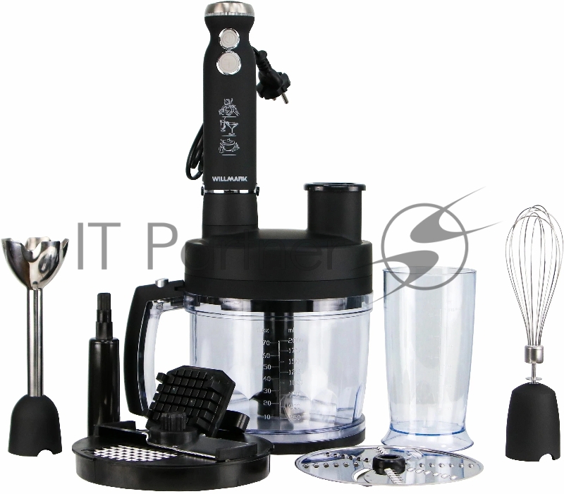 Блендер погружной WILLMARK WHB-1103BCS(1000Вт,нар. кубик, чаша 2л.,soft touch,венчик,измельч, черн)