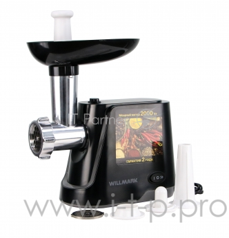 Мясорубка электрическая WILLMARK WMG-2013B (2000Вт,реверс, насадка д/кеббе, сос. 2 реш., чер, 2 г. г