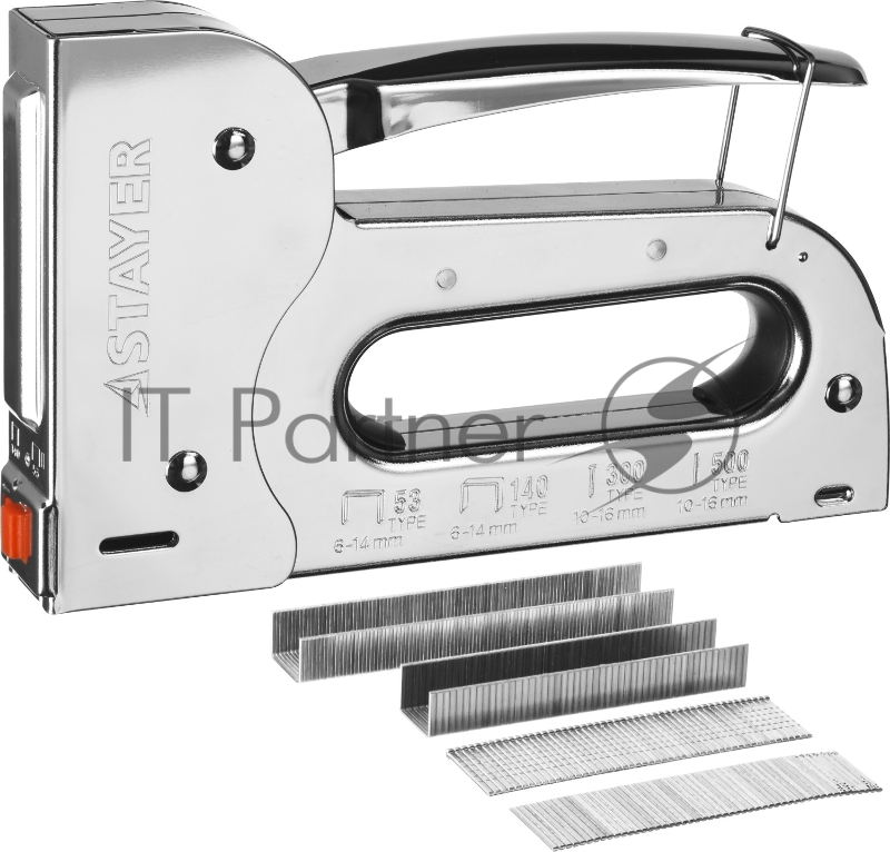 Степлер для скоб 6-в-1: тип 53 (6-14 мм) / 140 (6-14 мм) / 13 (6-14 мм) / 53F (6-14 мм) / 300 (16 мм) / 500 (16 мм), STAYER