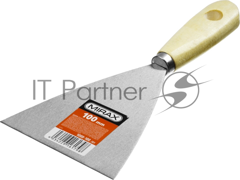 Шпатель стальной 100 мм, деревянная ручка, MIRAX