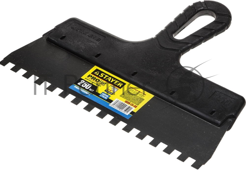 Шпатель STAYER PROFESSIONAL нержавеющий зубчатый с пластмассовой ручкой, 250мм, зуб 8х8мм