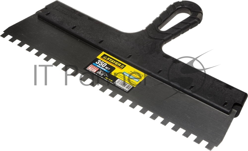 Шпатель STAYER PROFESSIONAL нержавеющий зубчатый с пластмассовой ручкой, 350мм, зуб 8х8мм