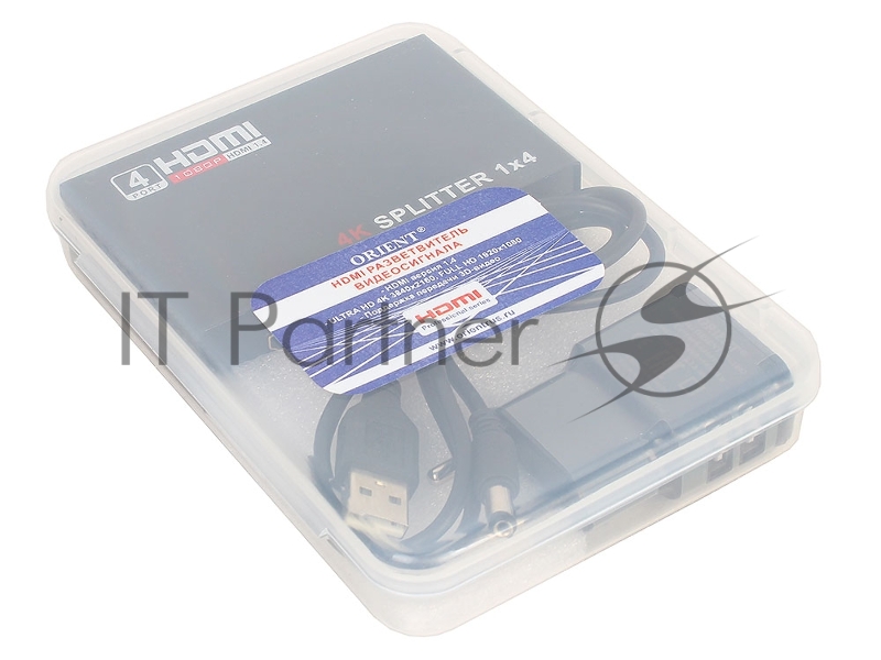 Разветвитель 4 порта HDMI ORIENT HSP0104HN, с блоком питания