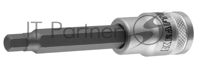 Торцовая бита-головка KRAFTOOL INDUSTRIE QUALITAT, удлиненная, материал S2, HEX, сатинированная, 1/2, H7