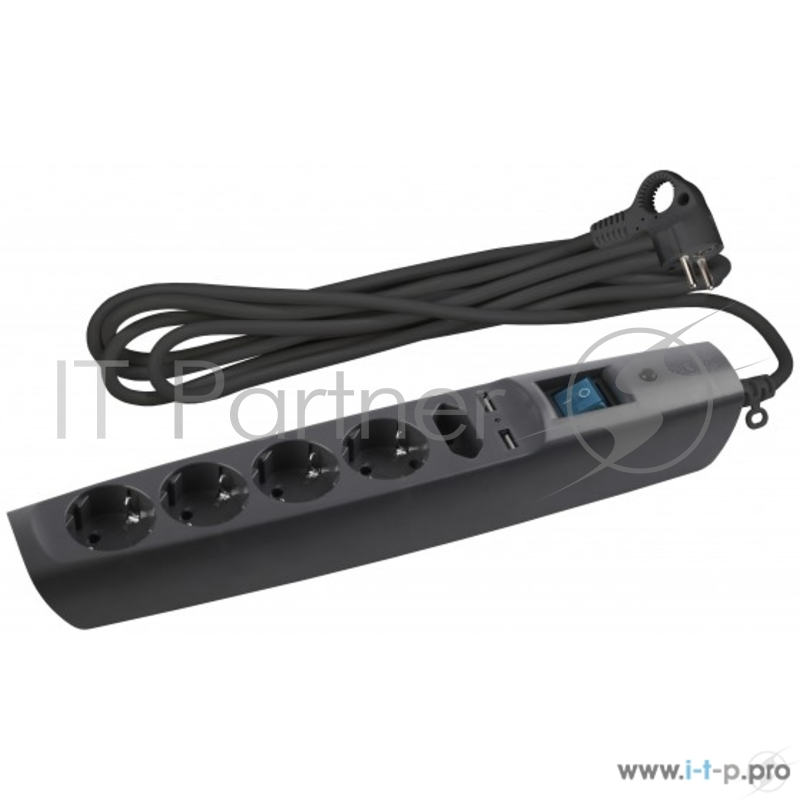 Сетевой фильтр ЭРА SFU-5es-2m-B ЭРА надеж. защита, с/з, с выкл, 5гн, 2м, ПВС, 10А, шторки, черный