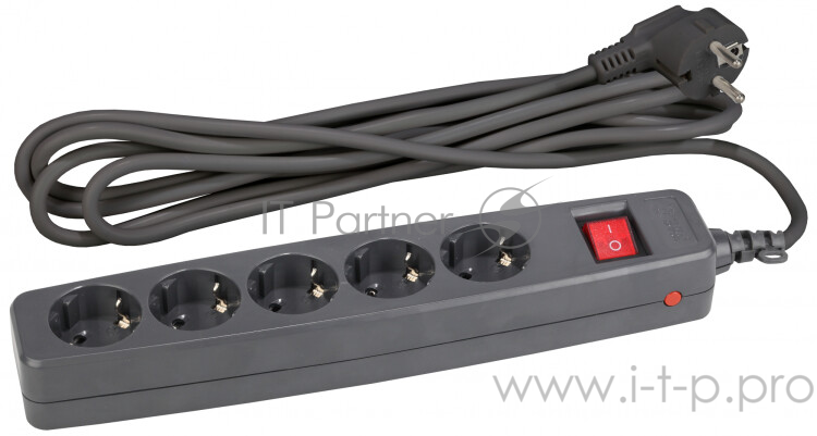 Бытовые удлинители ЭРА SF-5es-2m-B черный {Сет.фильтр с заземл, 3x1 мм2, со шт, с выкл, 5гн, 2м, кор}