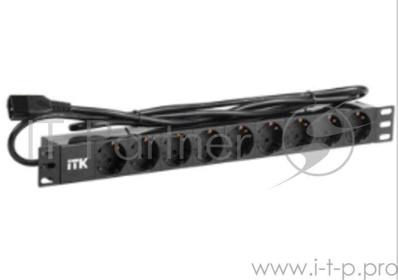 ITK PDU 9 розеток нем. ст, 1U, шнур 2м вилка С14 ал.проф