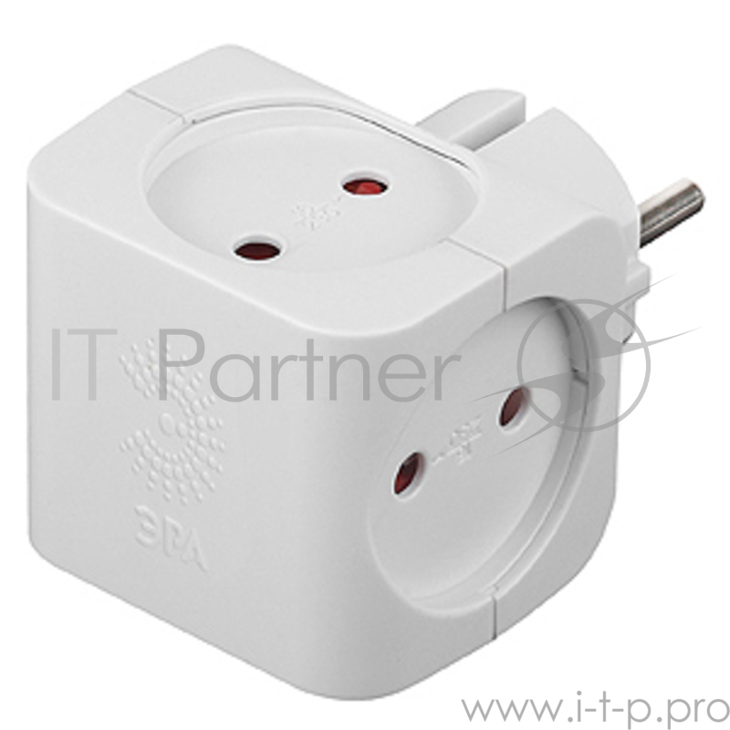 Тройник ЭРА SP-4-W 4гнезда без заземления со шторками белый