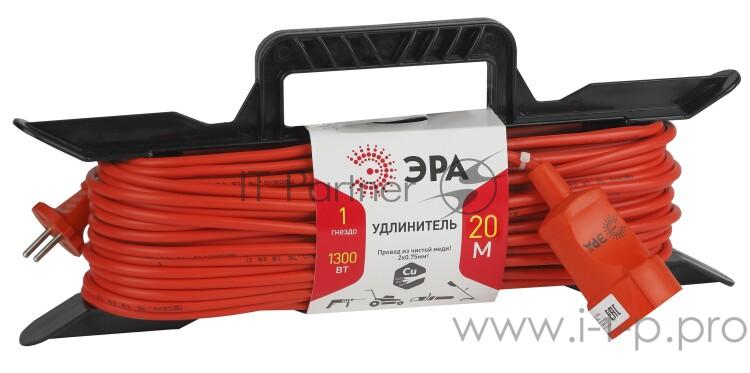 Удлинитель силовой Эра UF-1-2x0.75-20m (Б0017610) 2x0.75кв.мм 1розет. 20м ПВС 6A без катушки оранжев
