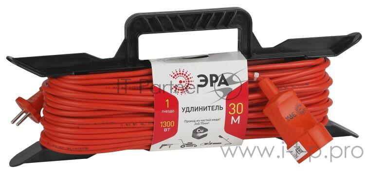 Удлинитель силовой Эра UF-1-2x0.75-30m (Б0017611) 2x0.75кв.мм 1розет. 30м ПВС 6A без катушки оранжев