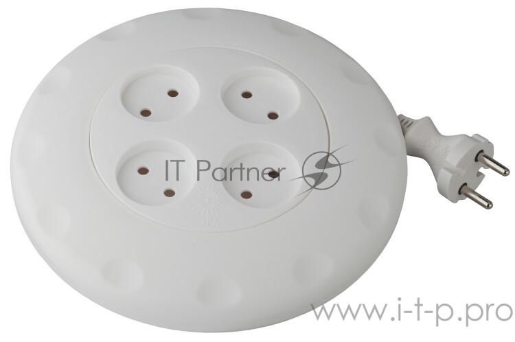 Удлинитель-рулетка ЭРА Б0019041 UR-4-7m-W Calypso без заземления белый 4 гнезда 7 м {полипропилен, 2х0,75 мм2}