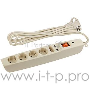 ЭРА C0043328 Сетевой фильтр SFU-5es-2m-I бежевый {3x1 мм2, со шт, с выкл, 5гн + 2 USB - зарядки, 2м, защита от короткого замыкания, от перегрузки, от импульсных и высокочастнотных помех}